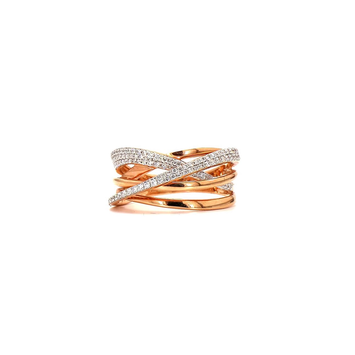 Interlaced Radiance: Rose Gold Crisscross Diamond Ring