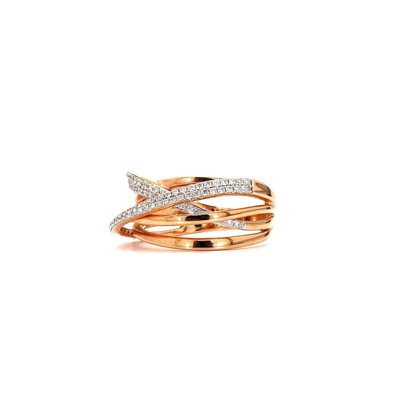Interlaced Radiance: Rose Gold Crisscross Diamond Ring