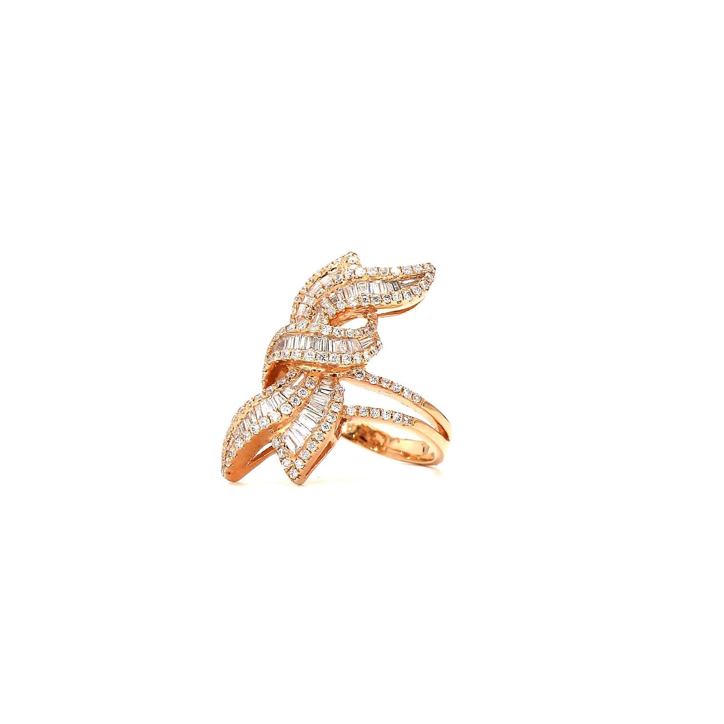 Baguette Brilliance: Modern Floral Cocktail Ring