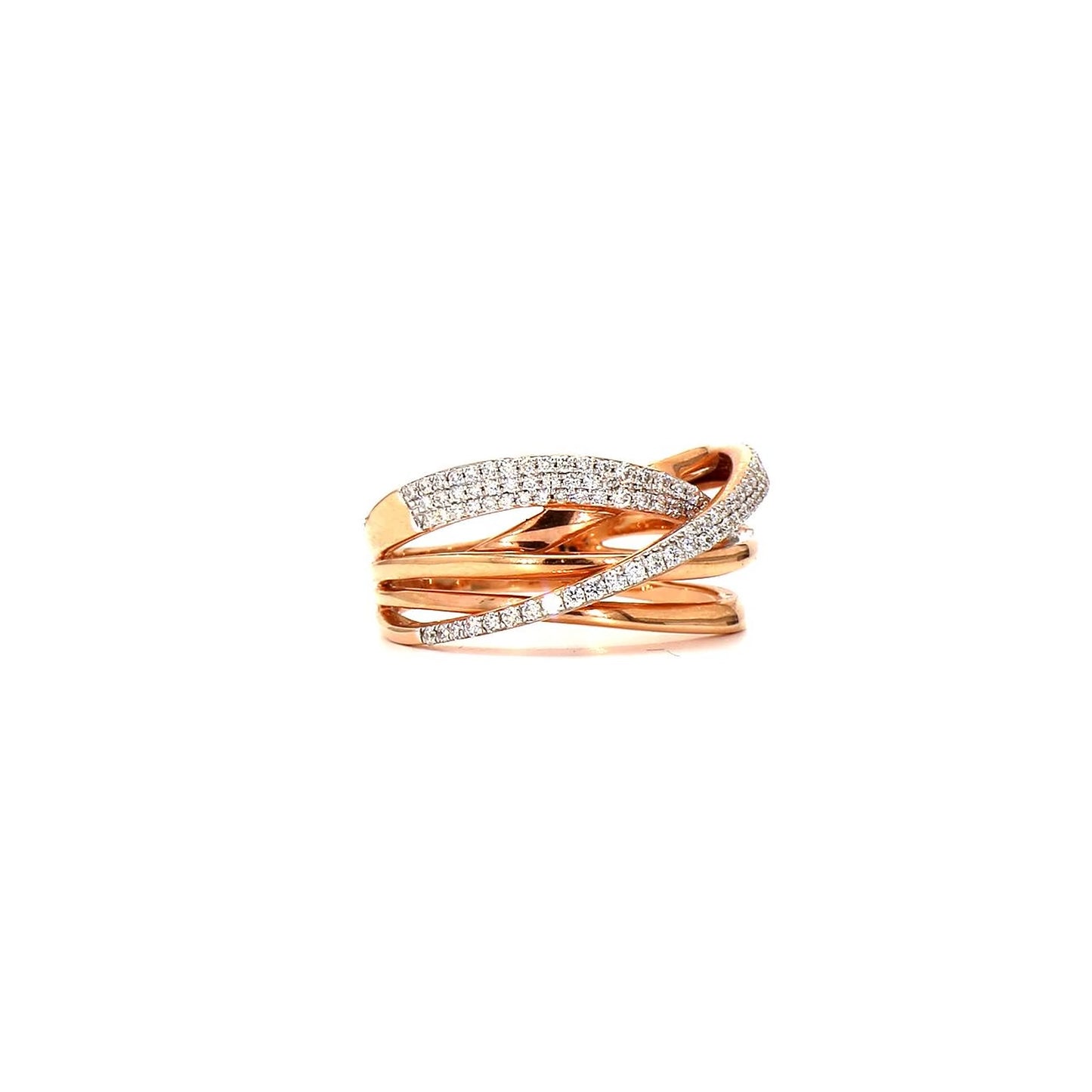 Interlaced Radiance: Rose Gold Crisscross Diamond Ring