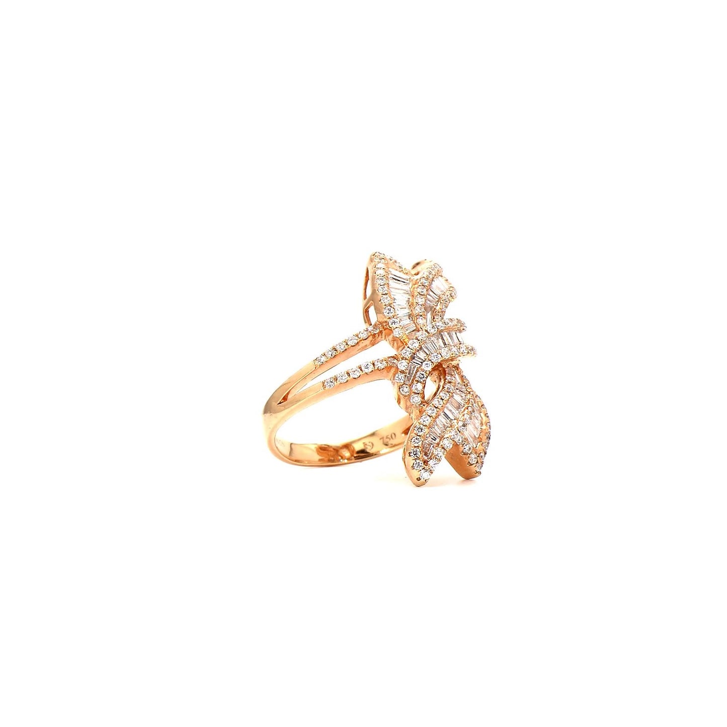Baguette Brilliance: Modern Floral Cocktail Ring