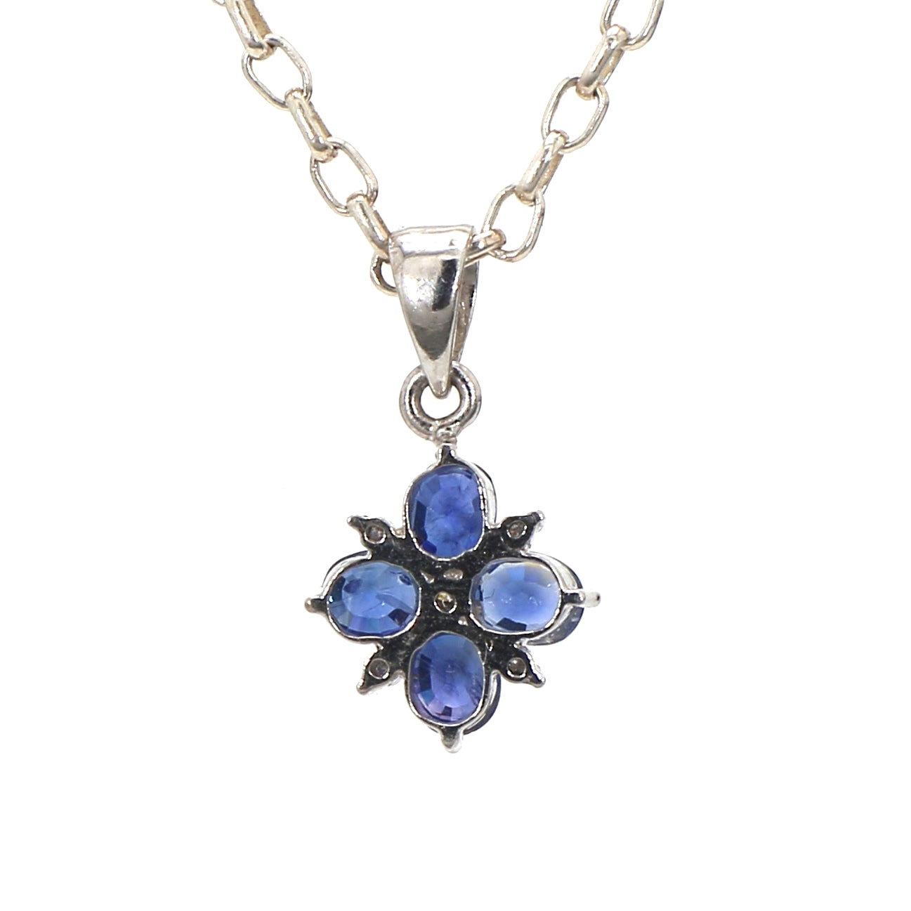 Diamond Round Blue Sapphire Pendant: