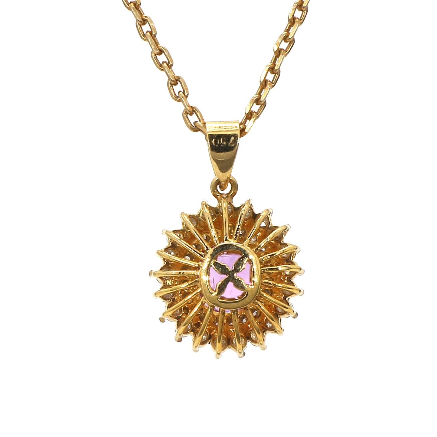 18K Yellow Gold Round Pink Sapphire Pendant – Timeless Elegance in Blush