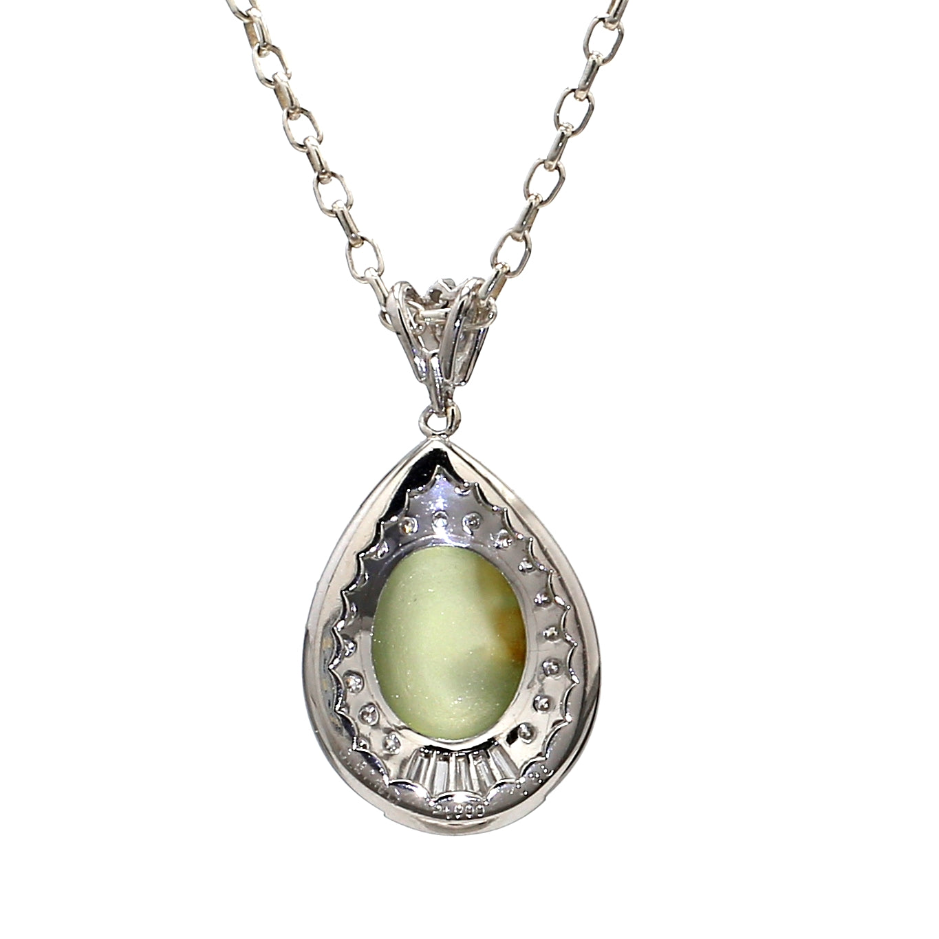 PEN38-Captivating Pear-Shaped Chrysoberyl Cat's Eye and Diamond Pendant