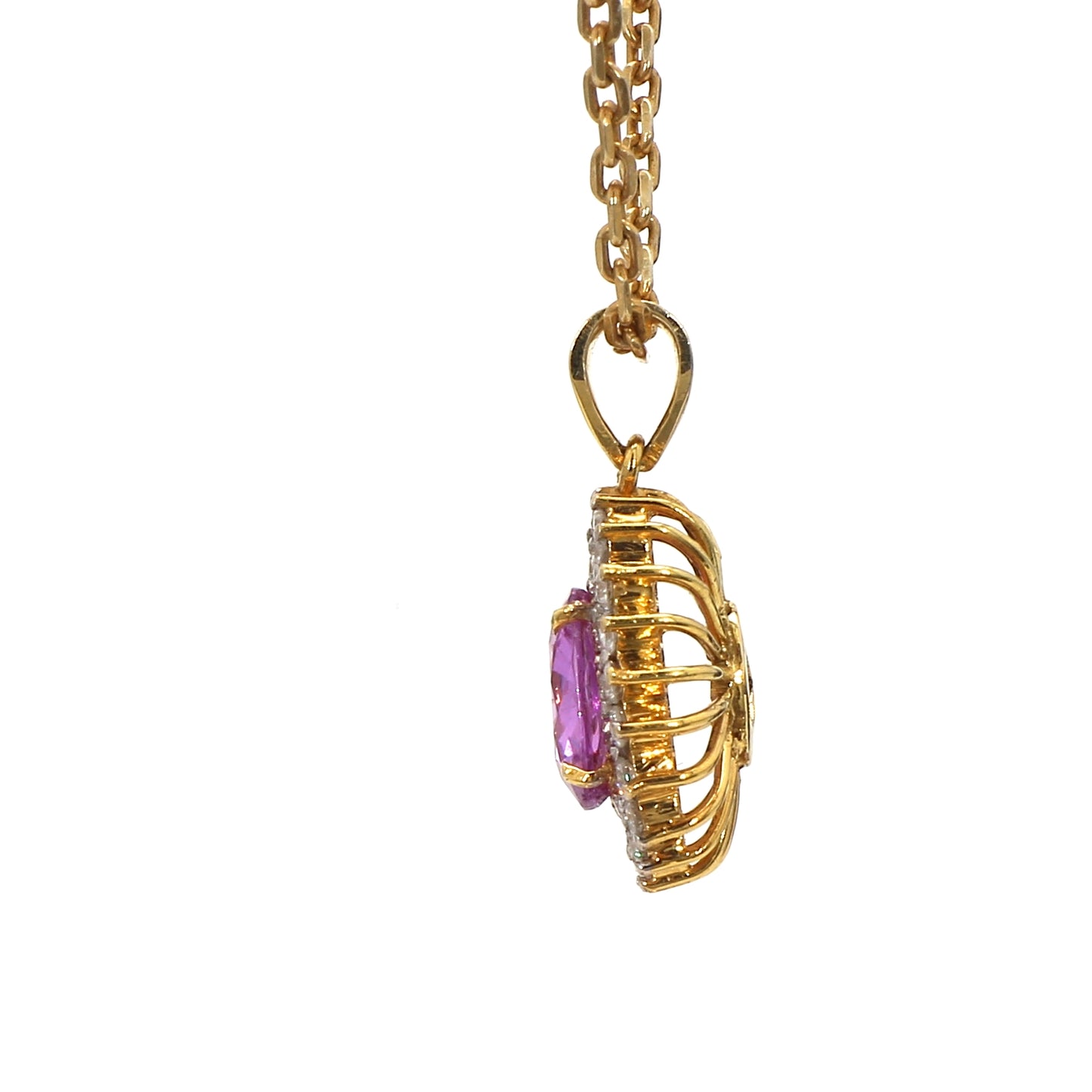 18K Gold Oval Pink Sapphire Pendant
