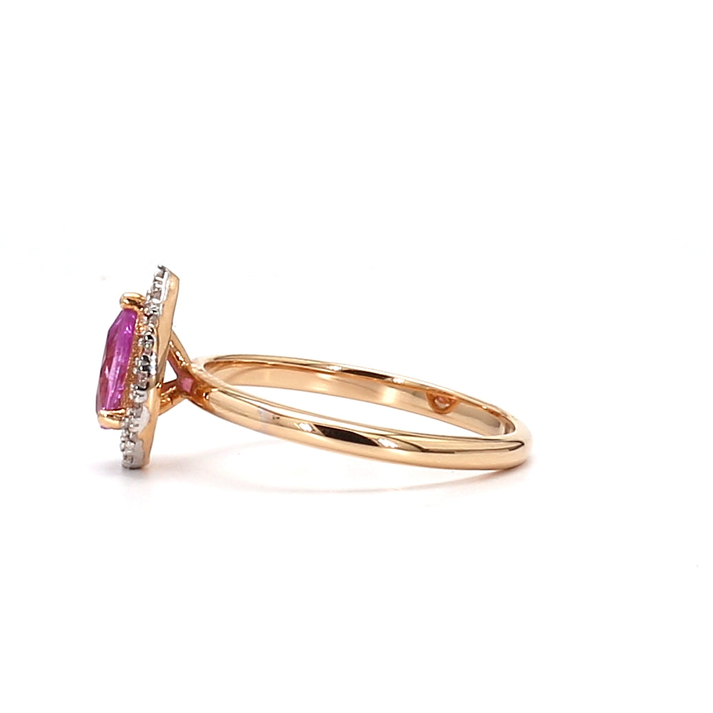 18K Gold Drop-Shaped Pink Sapphire Ring – Graceful Elegance in Every Curve