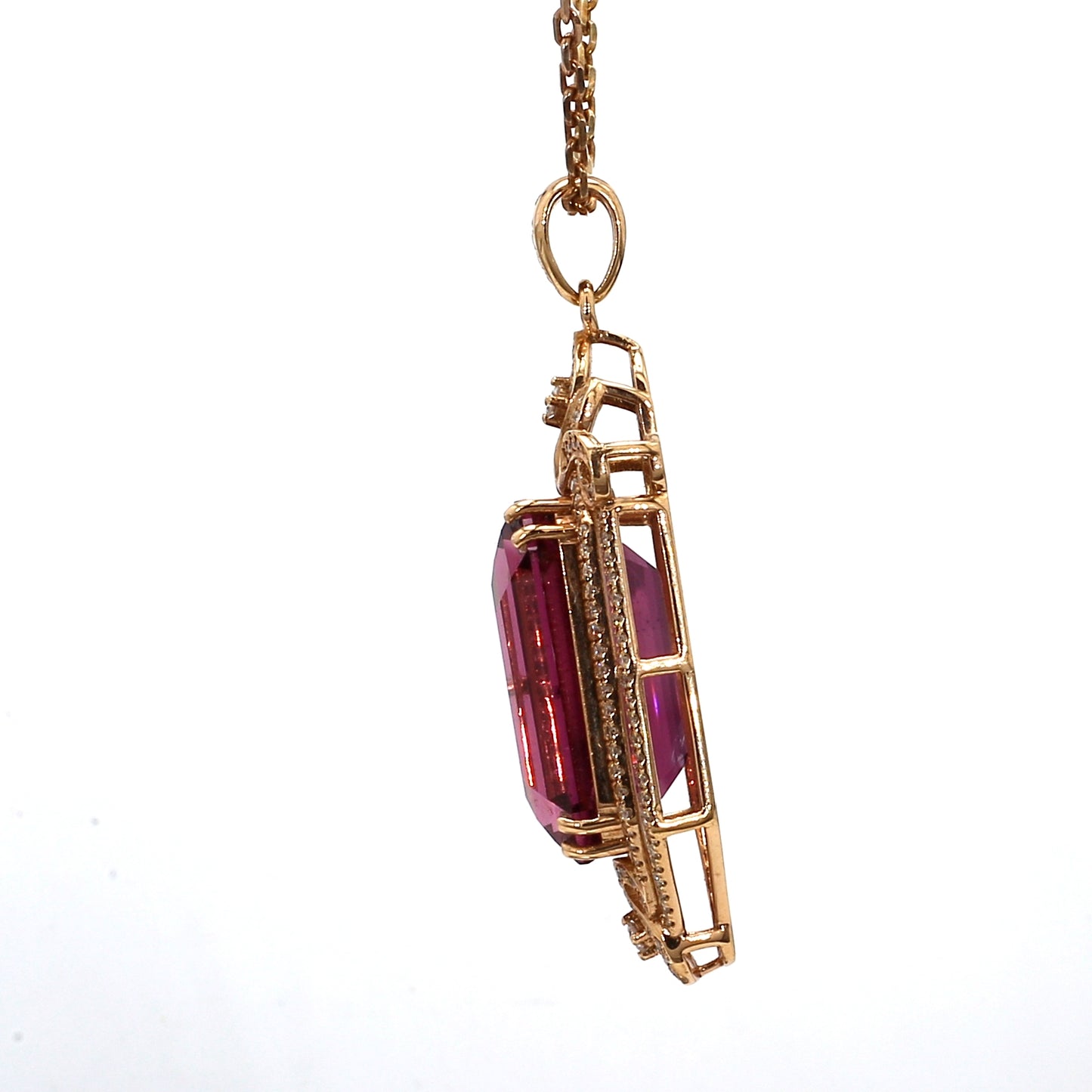 18K Rose Gold Light Ruby and Diamond Pendant
