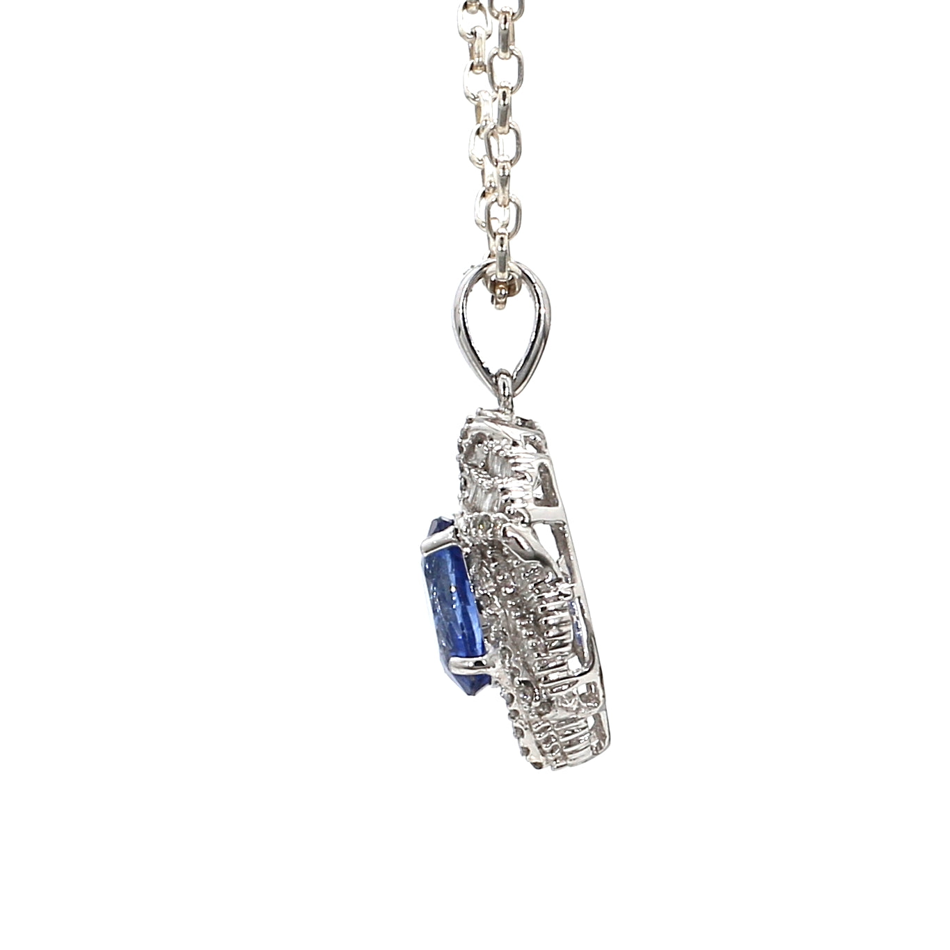 18K Gold Blue Sapphire and Diamond Pendant