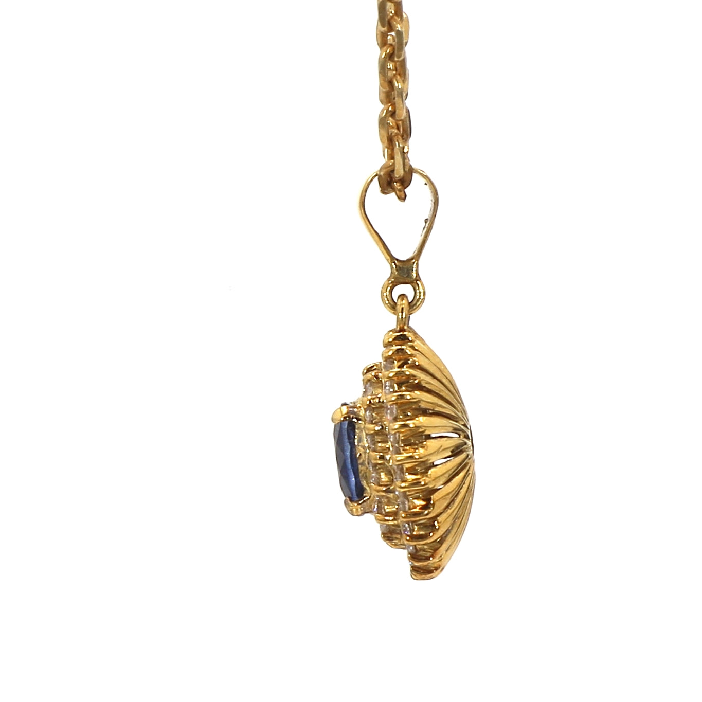 14K Yellow Gold Blue Sapphire and Diamond Pendant