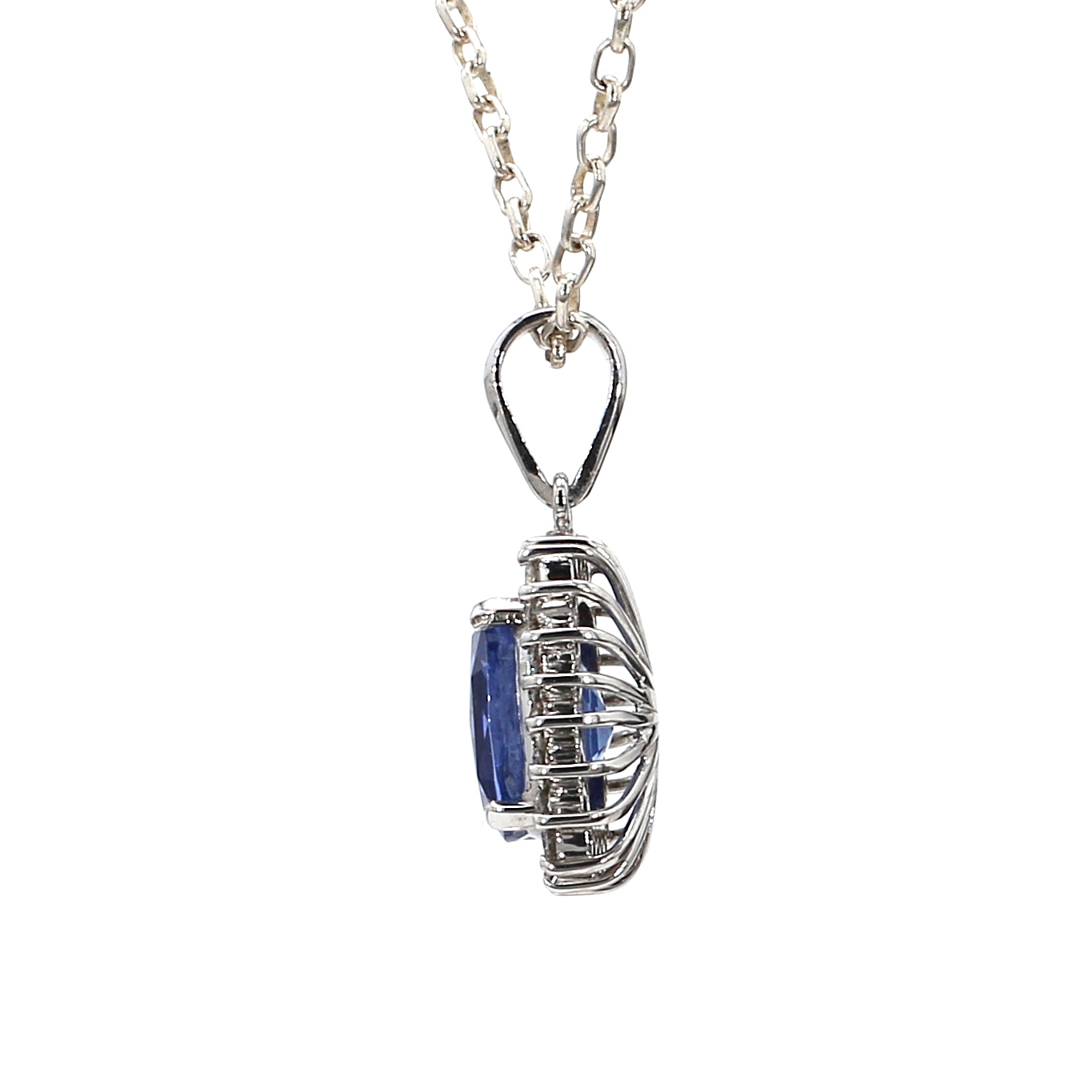 Diamond Round Blue Sapphire Pendant