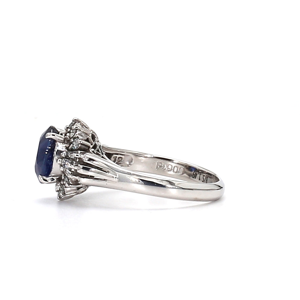 RING22-Stunning Oval Sapphire and Diamond Cluster Ring in White Gold