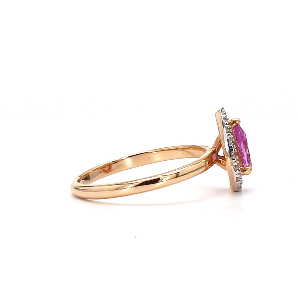18K Gold Drop-Shaped Pink Sapphire Ring – Graceful Elegance in Every Curve