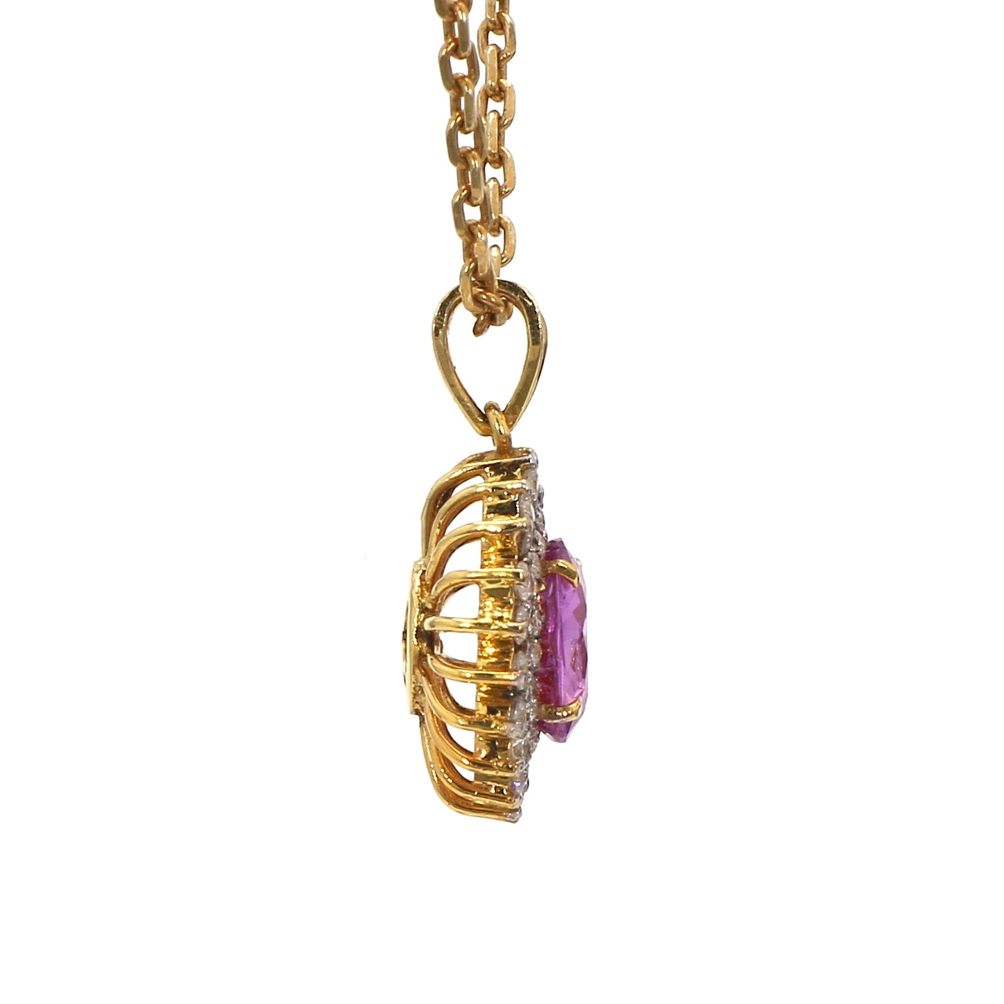 18K Gold Oval Pink Sapphire Pendant