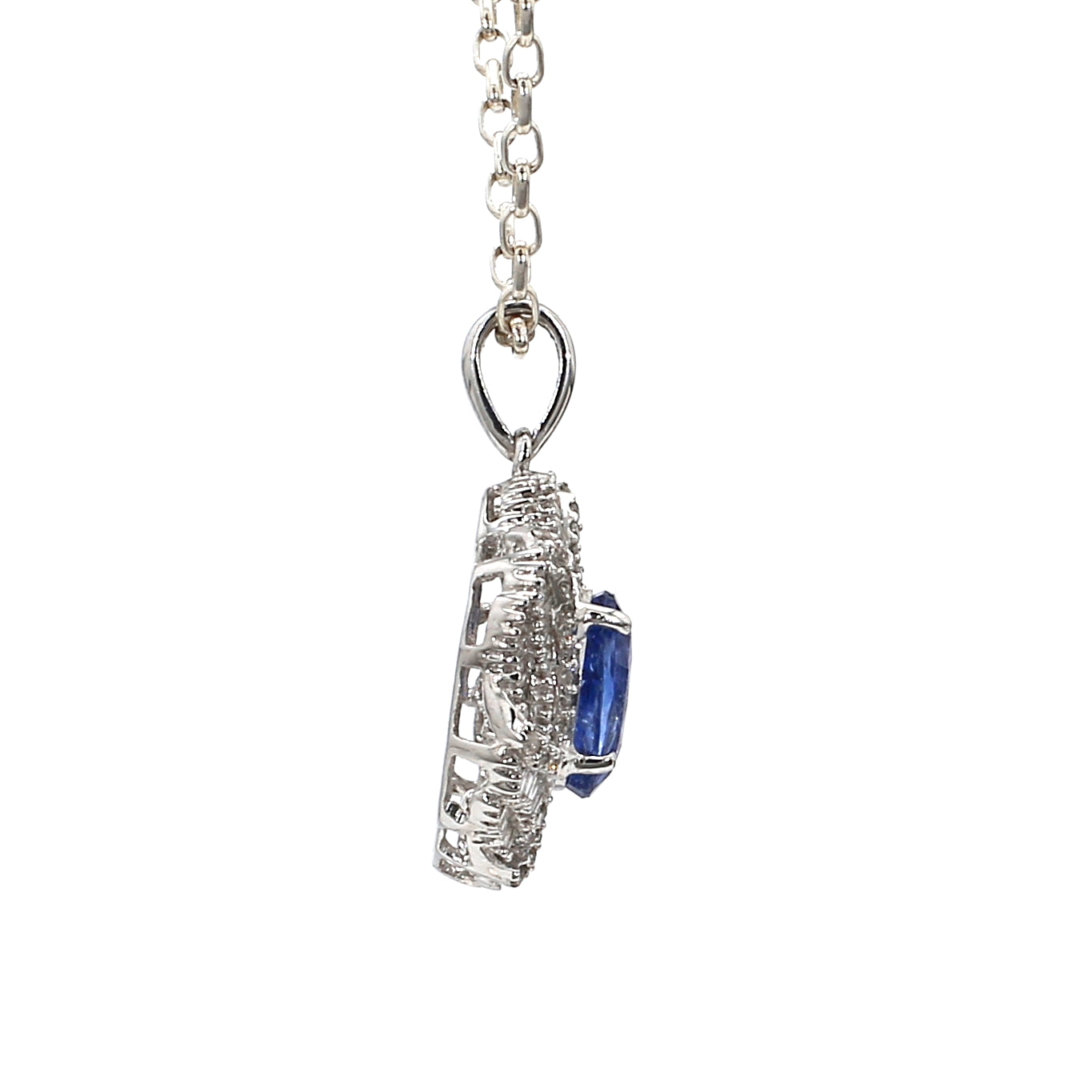 18K Gold Blue Sapphire and Diamond Pendant