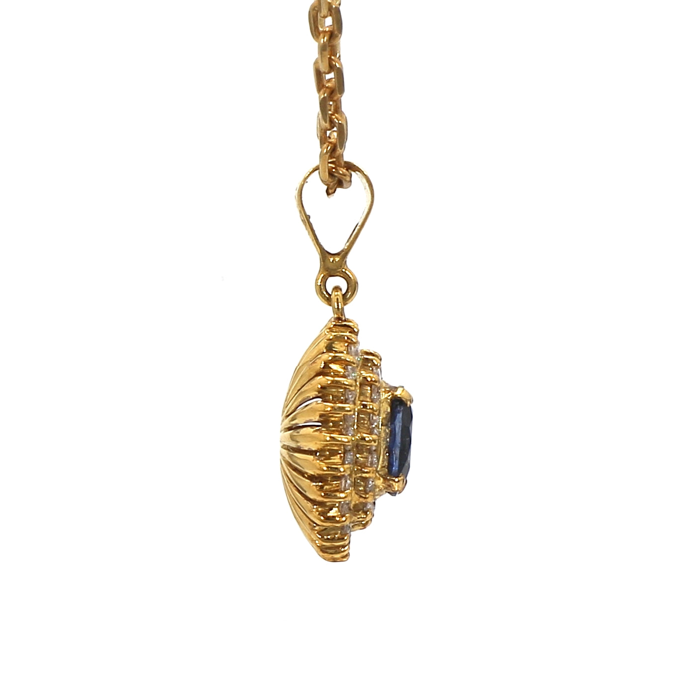 14K Yellow Gold Blue Sapphire and Diamond Pendant