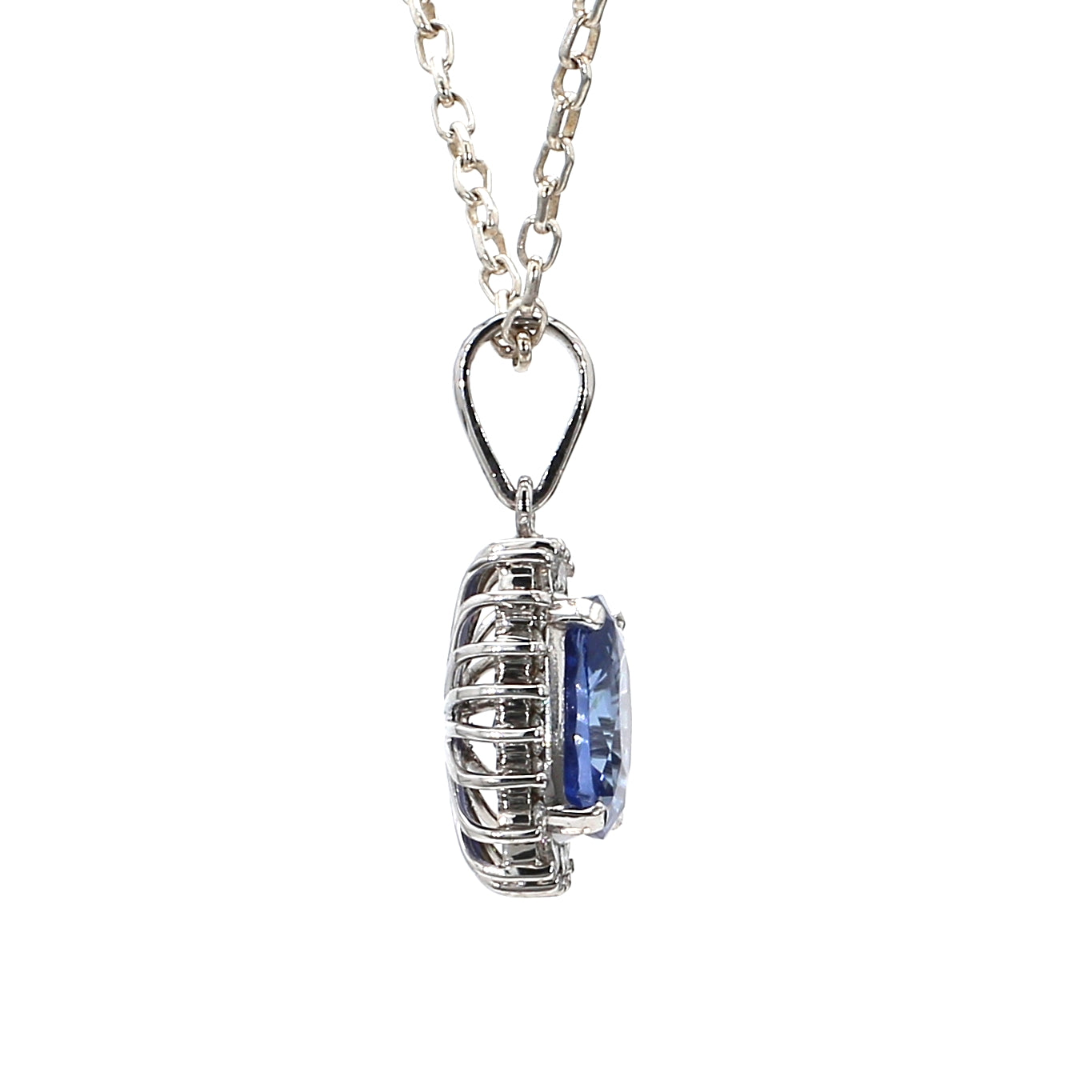 Diamond Round Blue Sapphire Pendant