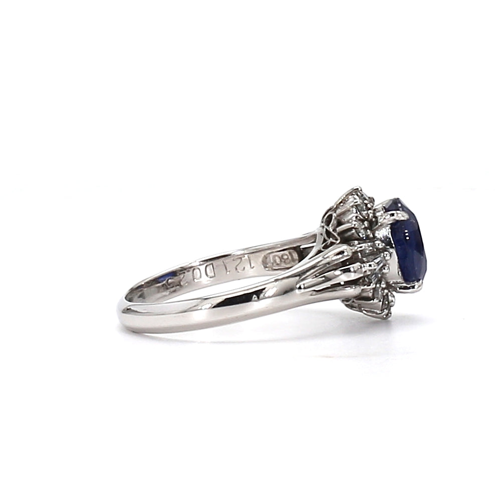RING22-Stunning Oval Sapphire and Diamond Cluster Ring in White Gold