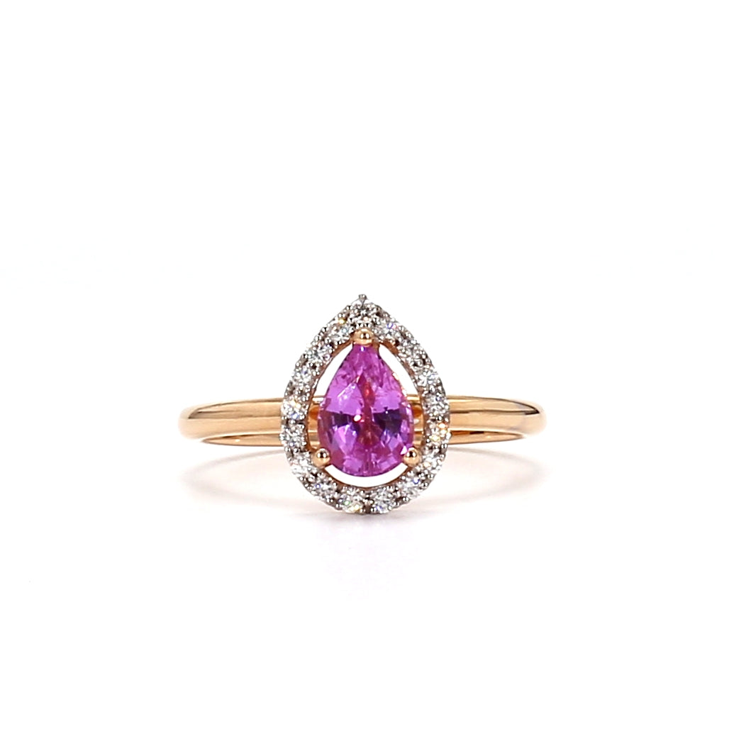 18K Gold Drop-Shaped Pink Sapphire Ring – Graceful Elegance in Every Curve