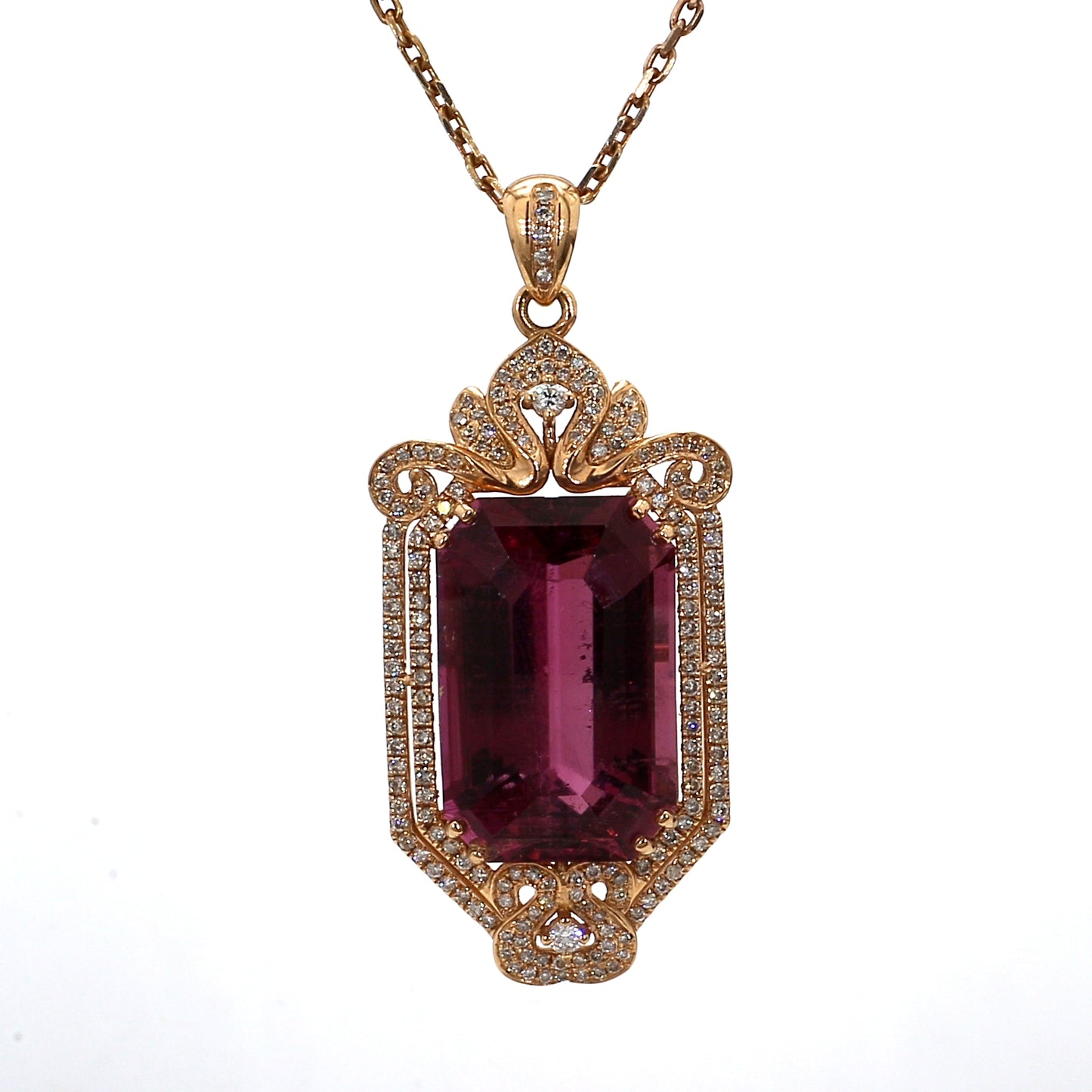 18K Rose Gold Light Ruby and Diamond Pendant