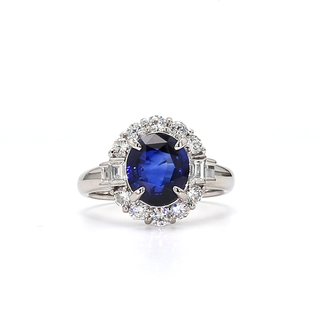 RING24-Vintage-Inspired Blue Sapphire Ring with Baguette Accents