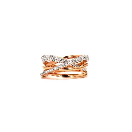 Interlaced Radiance: Rose Gold Crisscross Diamond Ring