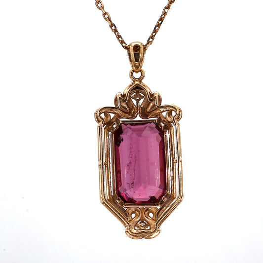 18K Rose Gold Light Ruby and Diamond Pendant