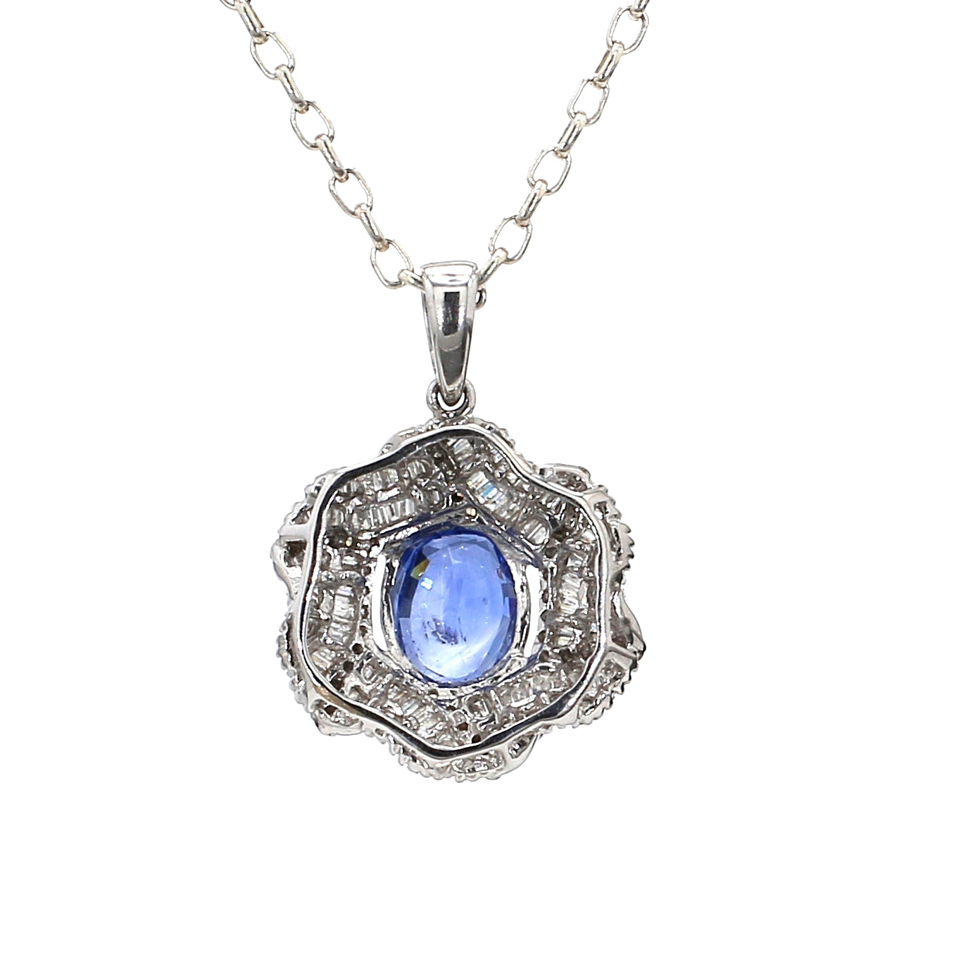 18K Gold Blue Sapphire and Diamond Pendant