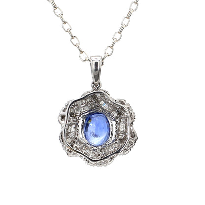 18K Gold Blue Sapphire and Diamond Pendant