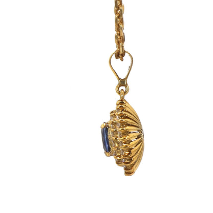 14K Yellow Gold Blue Sapphire and Diamond Pendant