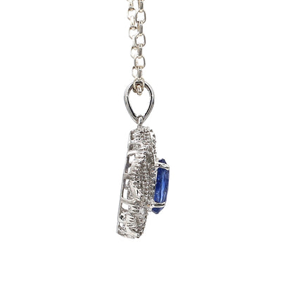 18K Gold Blue Sapphire and Diamond Pendant