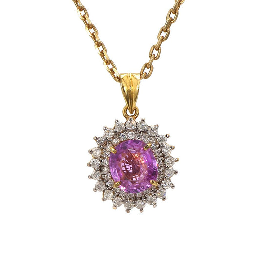 18K Gold Oval Pink Sapphire Pendant