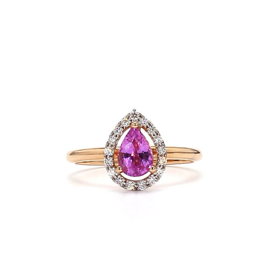 18K Gold Drop-Shaped Pink Sapphire Ring – Graceful Elegance in Every Curve