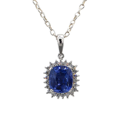 Diamond Round Blue Sapphire Pendant