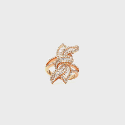 Baguette Brilliance: Modern Floral Cocktail Ring