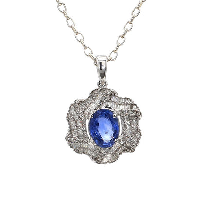 18K Gold Blue Sapphire and Diamond Pendant