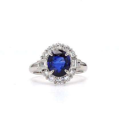 RING24-Vintage-Inspired Blue Sapphire Ring with Baguette Accents