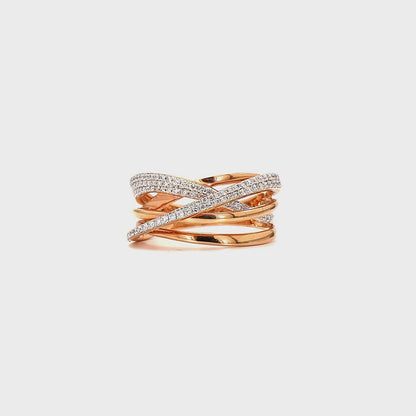 Interlaced Radiance: Rose Gold Crisscross Diamond Ring