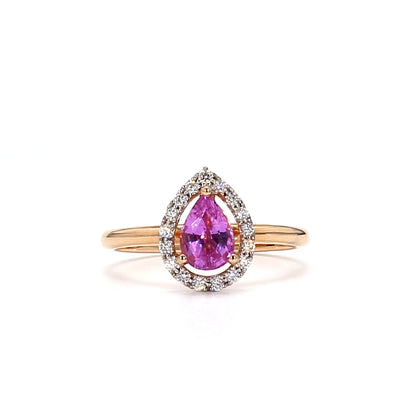 18K Gold Drop-Shaped Pink Sapphire Ring – Graceful Elegance in Every Curve