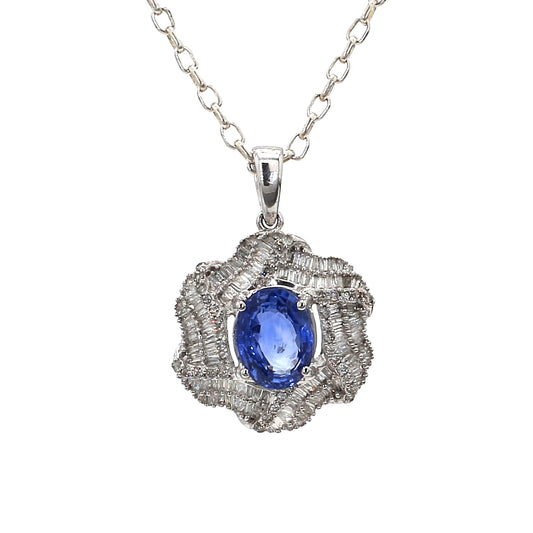 18K Gold Blue Sapphire and Diamond Pendant