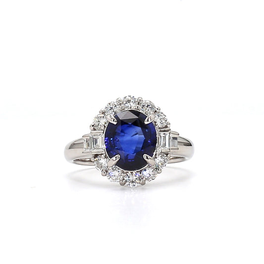 RING24-Vintage-Inspired Blue Sapphire Ring with Baguette Accents