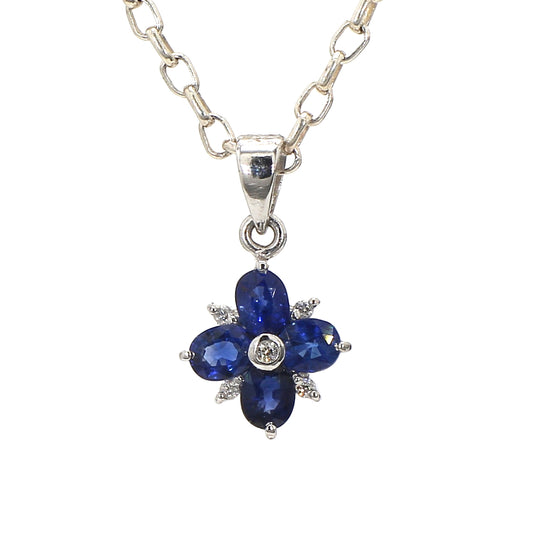 Diamond Round Blue Sapphire Pendant: