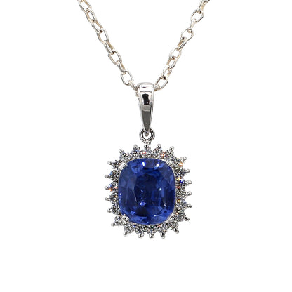 Diamond Round Blue Sapphire Pendant